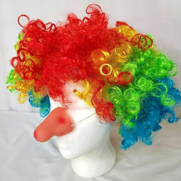 Party Clown Rainbow Curly Wig Child Size Halloween Costume Accessory Funny Nose - Picture 6 of 9